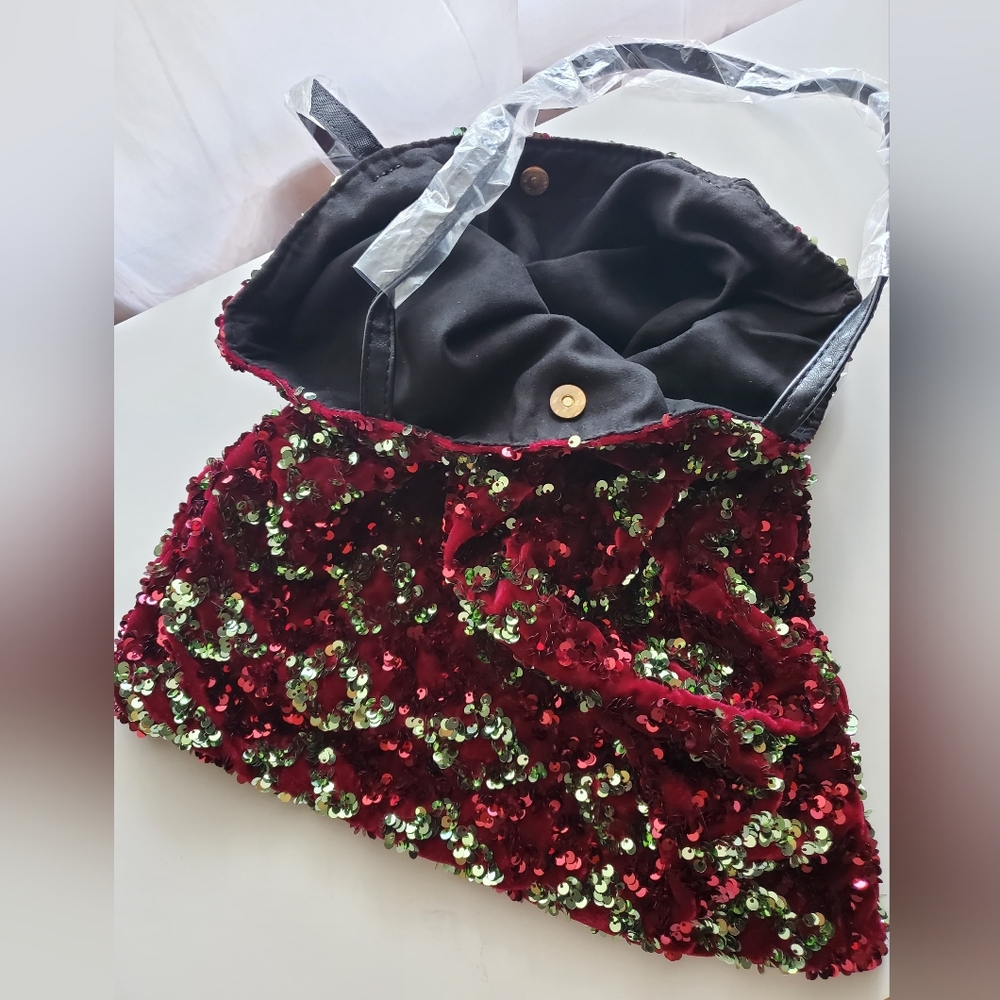 Red & Green Sequin Tote Bag | Sparkle Slouchy Holiday Shoulder Bag